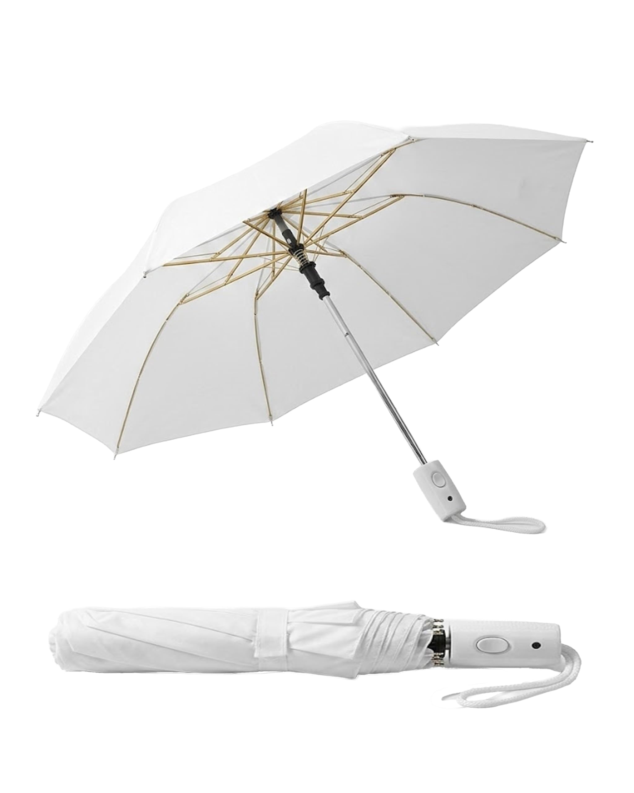 White 2-Fold Compact Umbrella, Auto Open, UV Protection SPF 50+, Water-Repellent, 8-Rib Frame, for Haj and Umrah-image-0