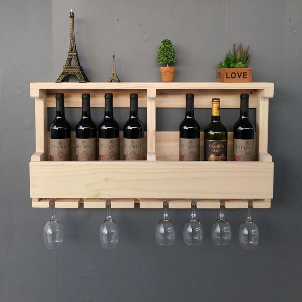 Casier à vin mural en bois massif et porte-verre élégant pour une déco raffinée