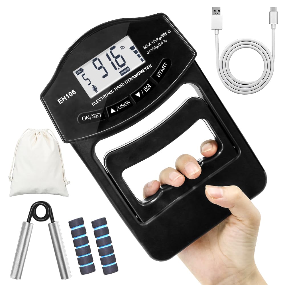 Wazusogok Grip Strength Tester with LED Display, Adjustable Grip Size for All Hand Types, Digital Dynamometer for Hand Dynamometer, Strength Trainer for Sports, Home, and School Use