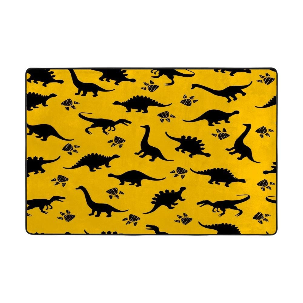 Tapis de salon dinosaure orange grand format en velours corail doux