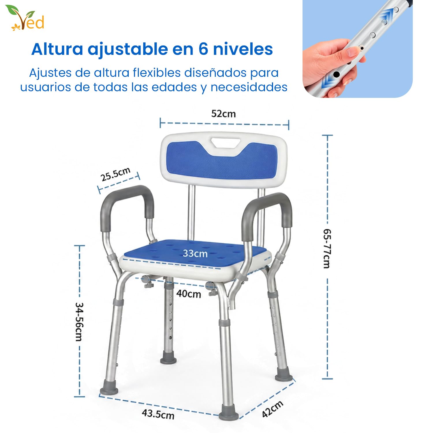Silla de Baño para Ancianos y Personas con Discapacidad, Taburete de Ducha Antideslizante, Resistente y Cómodo, Ideal para Mayor Seguridad en el Baño