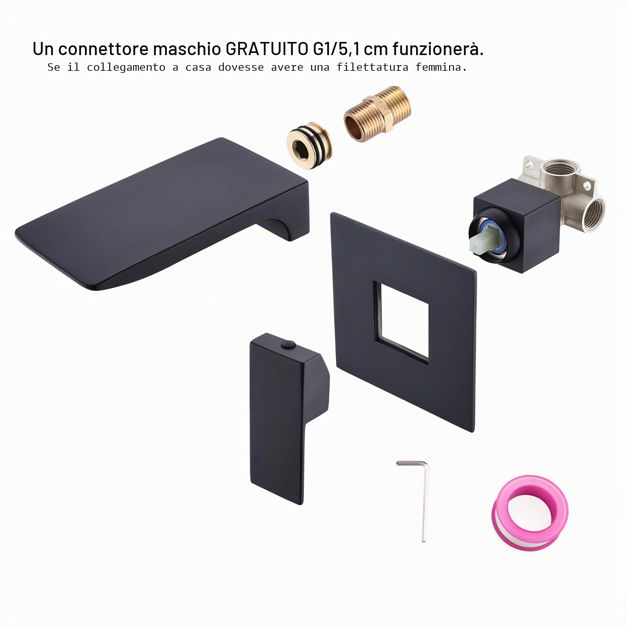 LIWEIKE Rubinetti Cascata Parete Rubinetto Vasca da Bagno Miscelatore Lavabo a Muro Nero In Ottone