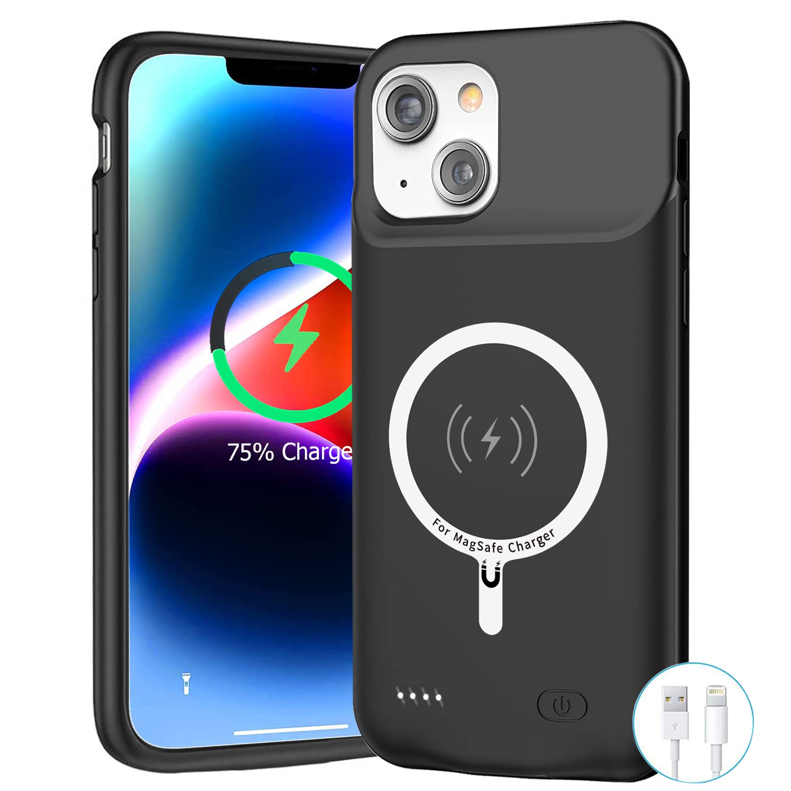 Battery Case for iPhone 14, Upgraded 10000mAh Portable Protective Charging Case with Wireless Charging Compatible with iPhone 14 (6.1 inch) Rechargeable Battery Pack Charger Case with Carplay (Black)