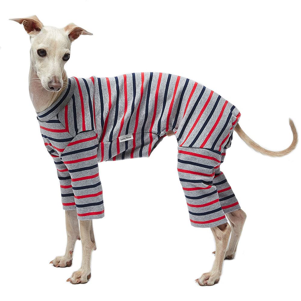 Lucky Petter Basic Soft Dog Pajamas for Small Dog Onesie Doggie Jammies Dog Shirt Stretchable Dog Jumpsuit Bodysuit pjs (Medium, Stripe Gray)