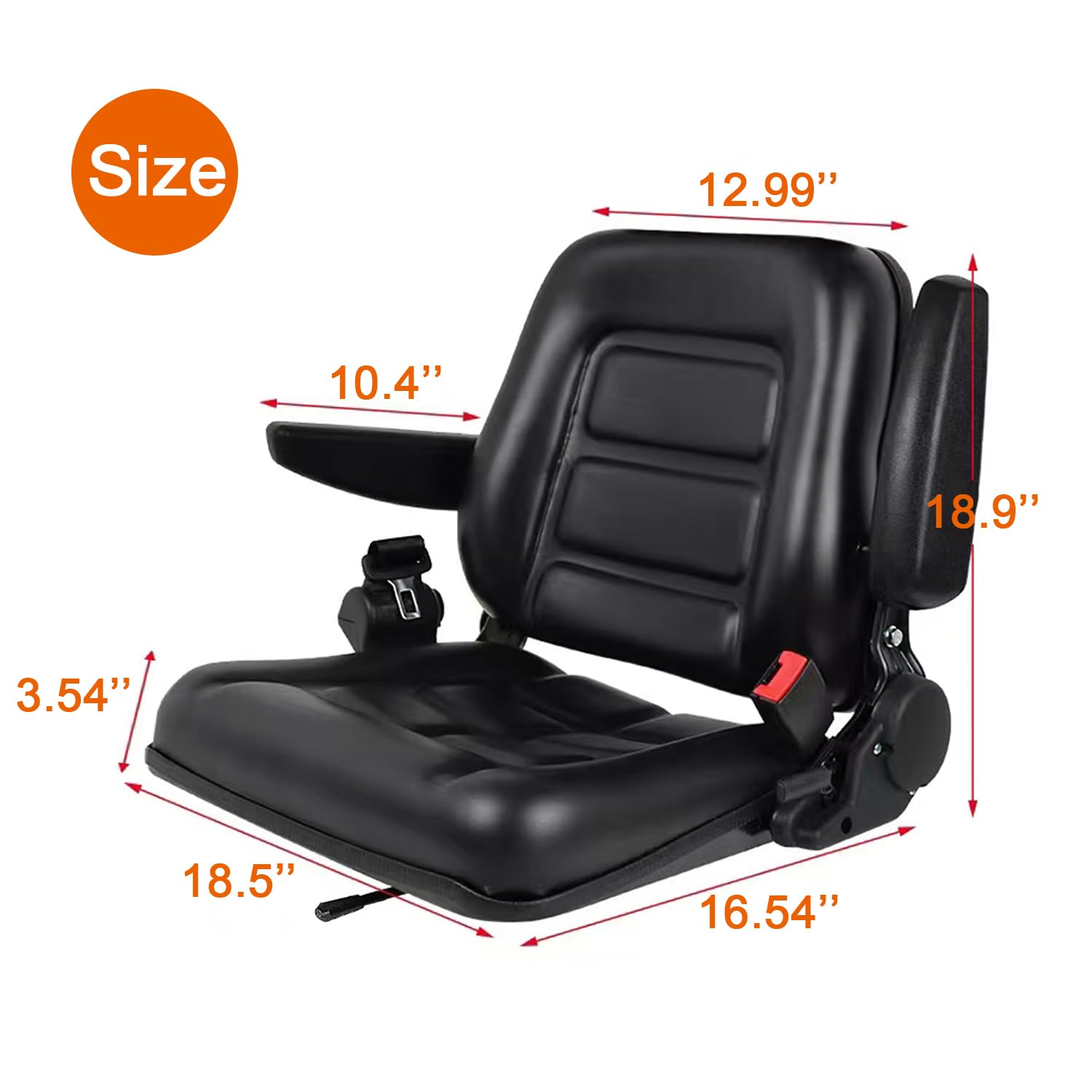Universal Gabelstaplersitz, Traktorsitz mit Sicherheitsgurt, verstellbare Rückenlehne und Armlehnen, Heavy Duty Klappsitz PVC wasserdicht für Kompaktlader, Bagger, Baggerlader, Teleskoplader