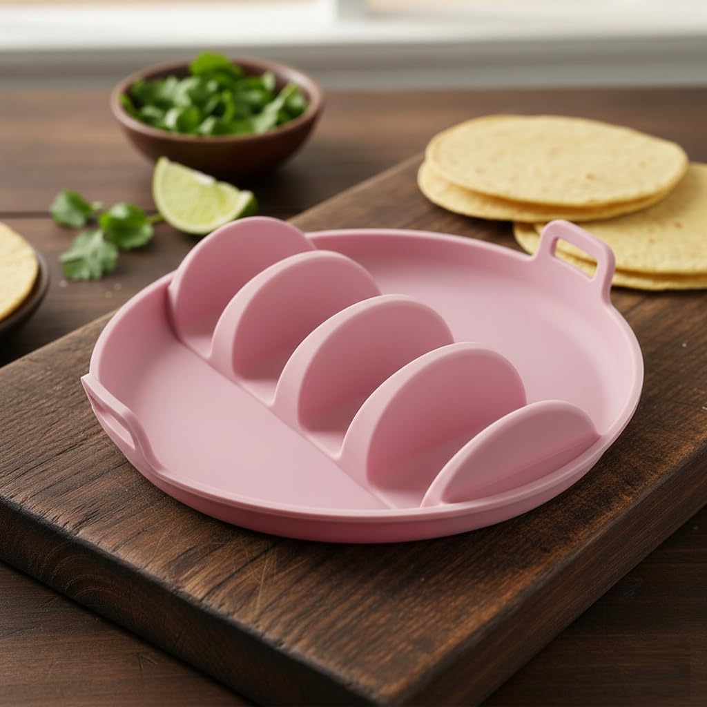 Jukmen Taco Holder Stand Cooking for Hard Soft Tacos Holds 4 Tacos Each Plates Home & Garden > Kitchen, Dining & Bar > kitchen Tools & Gadgets > Other Tools & Gadgets (PINK) 3