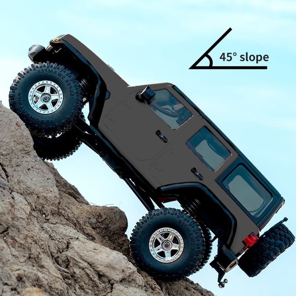 Ttrzlrb Camión Todoterreno RC Crawler 4x4 RTR 1/18 con Luces y Control Remoto, Luces de Marcha atrás, Motor de escobillas, ESC escobillado Impermeable, Todoterreno 4x4(Grey)
