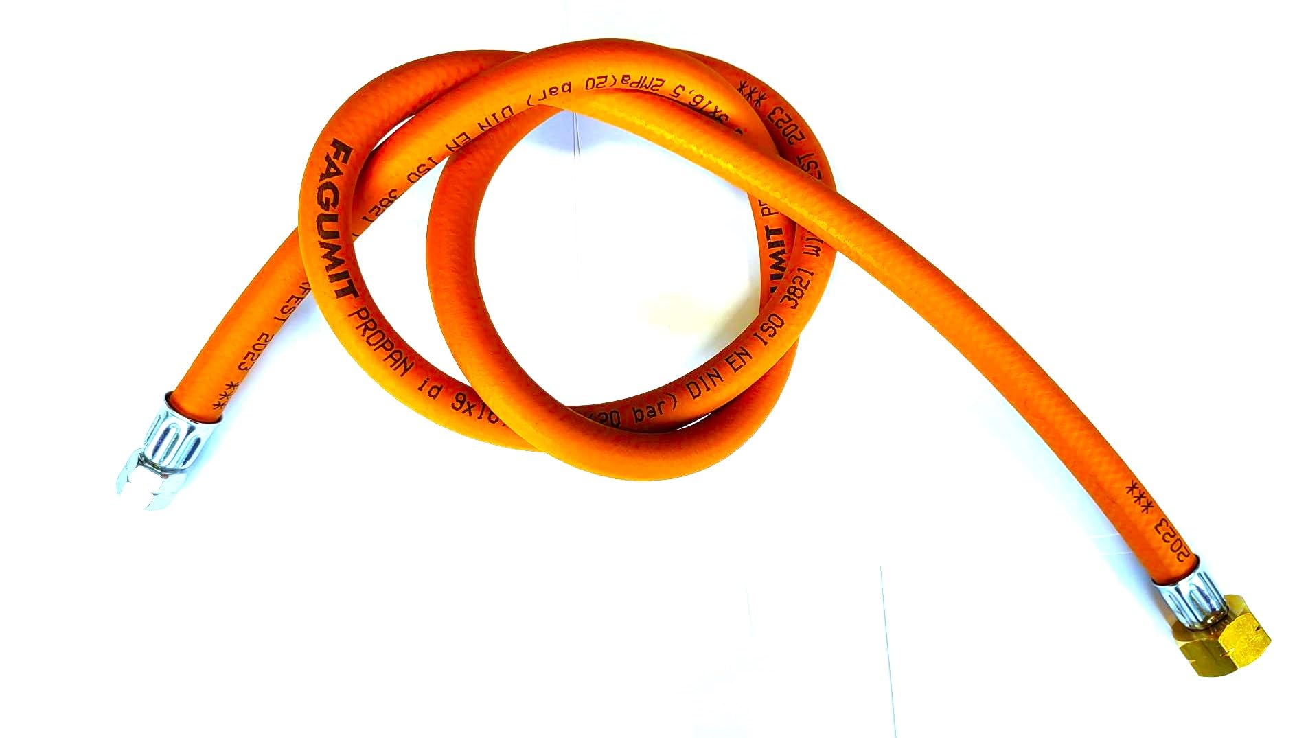 Manguera de gas butano de propano 500 cm (5 m), 20 bar, diámetro de 9 mm, conexiones de 3/8 "LH hasta 21,8 "LH, para botellas pequeñas y grandes, pantalones de gas para barbacoas de gas,