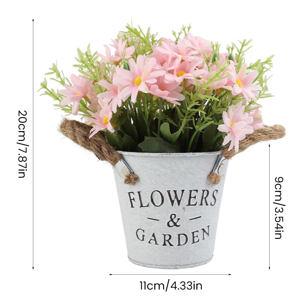 Hwtcjx Artificial Flowers with Vase, Artificial Flowers in Pots, Fake Plants With Metal Pot, Plastic Flower - Image 2