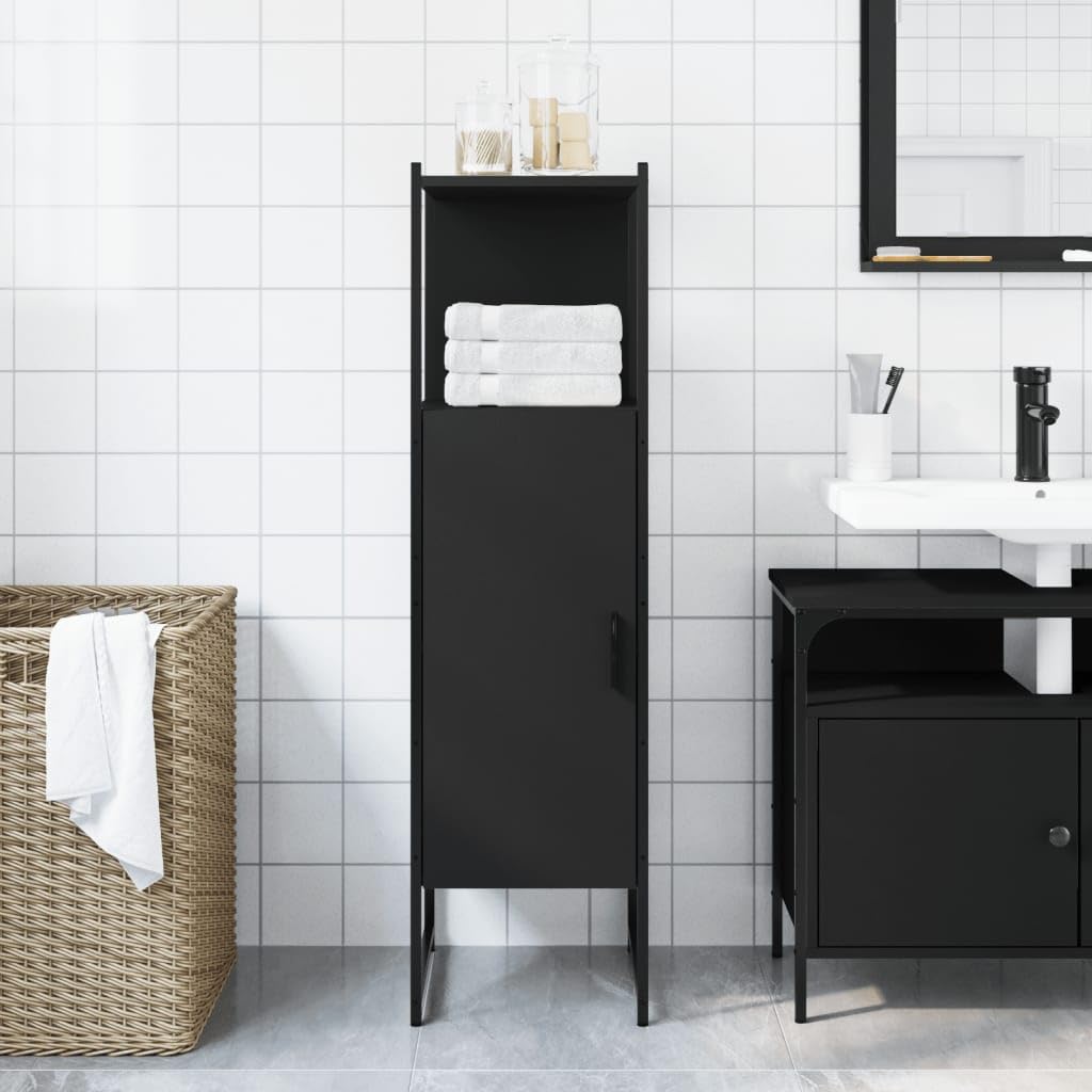 Homgoday Meuble de salle de bain noir 33 x 33 x 120,5 cm en bois multicouche, mobilier de bureau, meuble de rangement étagères, peu encombrant, armoire de rangement