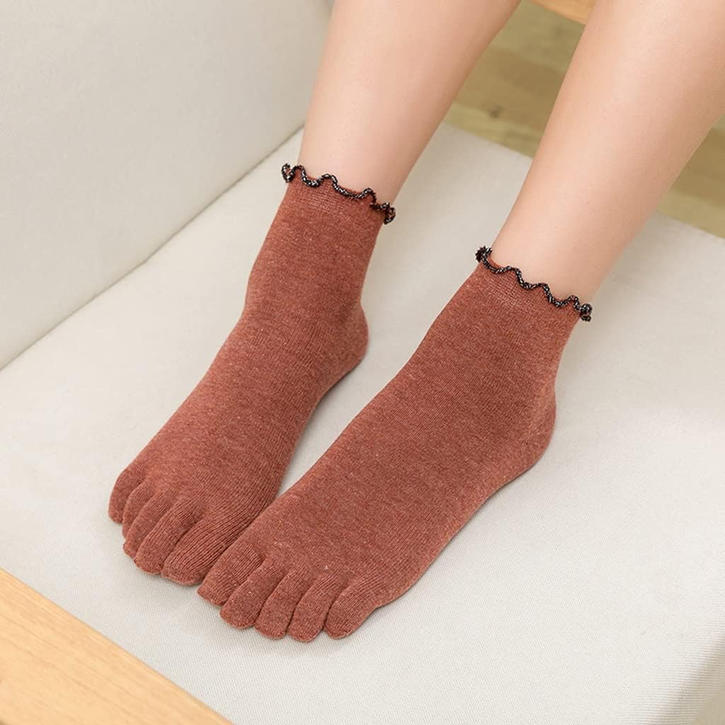 Socks Women's Cotton Five-Finger Ruffled Toe Socks with Finger Women's Socks(C)
