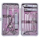 Manicure Set Nail Clippers 18 Piece Stainless Steel Nail Kit, Professional Grooming Kit, Pedicure Tools with Travel Case (Pink)