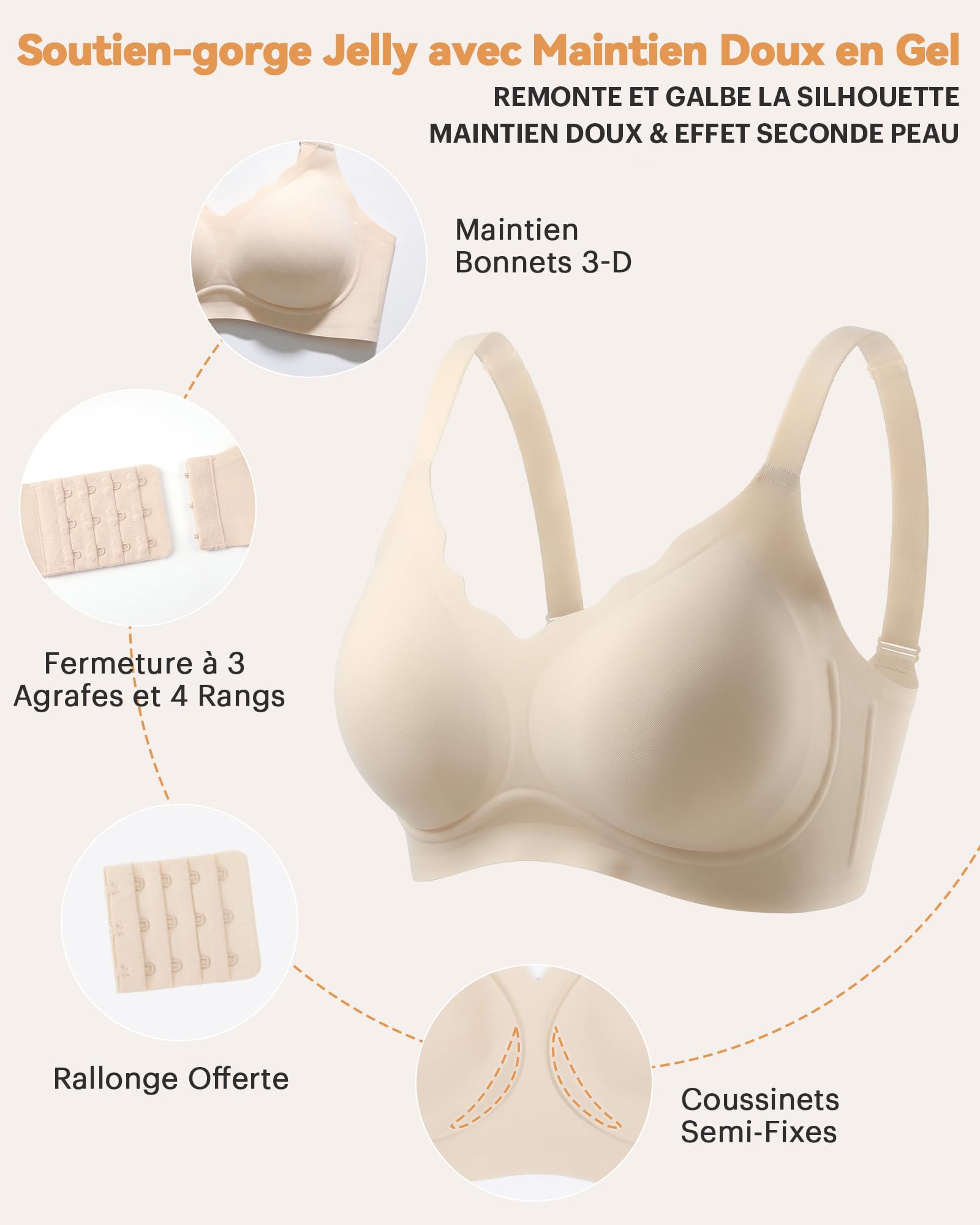 Bresdk Soutien Gorge Femme sans Armatures - Décolleté en V Plongeant, Push-up Bonnet Intégral Maintien Renforcé Rembourré