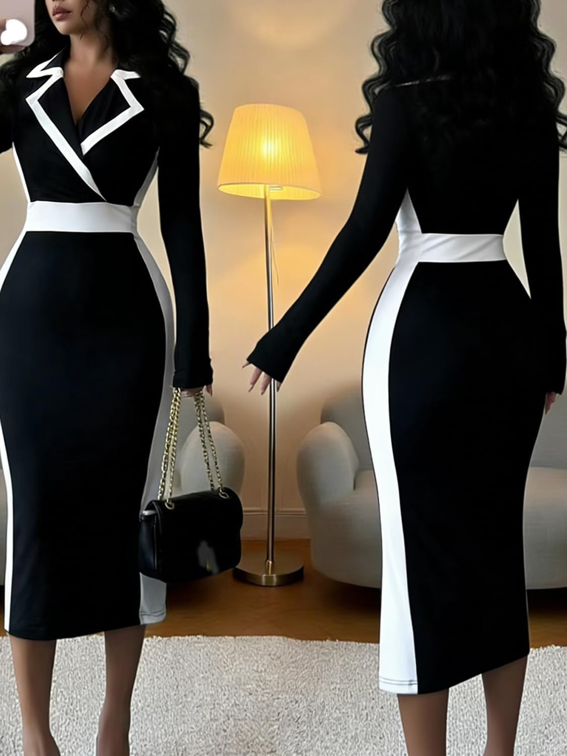 Womens Notch Notched Collar Work Office Business Bodycon Business Office Dresses