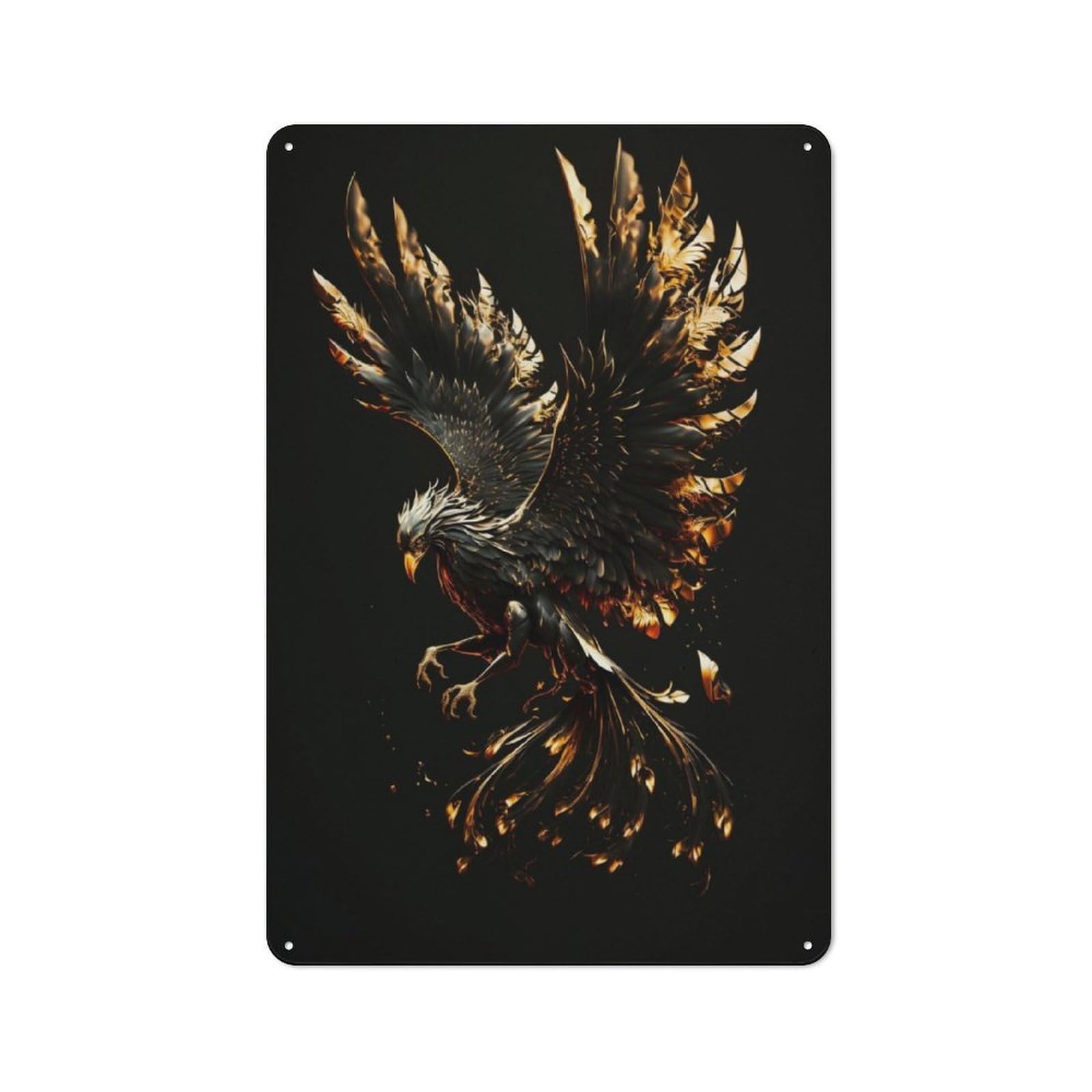 Junmoney Phoenix Black Gold Metal Wall Sign 30X20cm Featuring For Garage Wall, For Themed Room Decoration, For Living Room And Hallway Decor