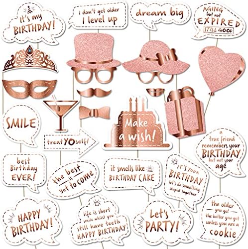 Happy Birthday Photo Booth Props White and Rose Gold Birthday Party Photobooth Props Signs (No Glitter) Photo Booth Props Birthday Table Centerpieces - Birthday Photo Props Birthday Party Decorations