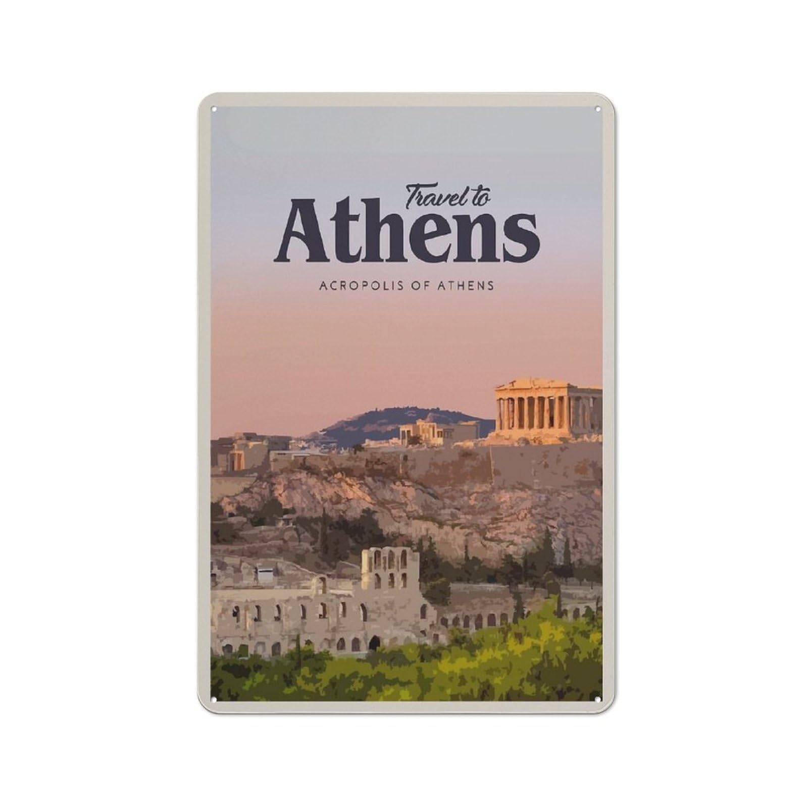 Country Metal Sign with Athens(4) Design 30x20cm, Barn Style Rustic Kitchen Decor for Farmhouse Kitchen, Pantry Or Dining Area