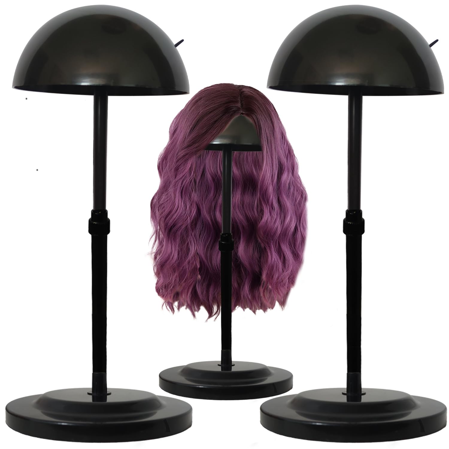 Perückenständer, 2 Stück, schwarz, höhenverstellbar, Kunststoff, tragbarer Perückenhalter, rutschfest, robust, für mehrere Perücken und Hüte, Styling-Trocknungsdisplay