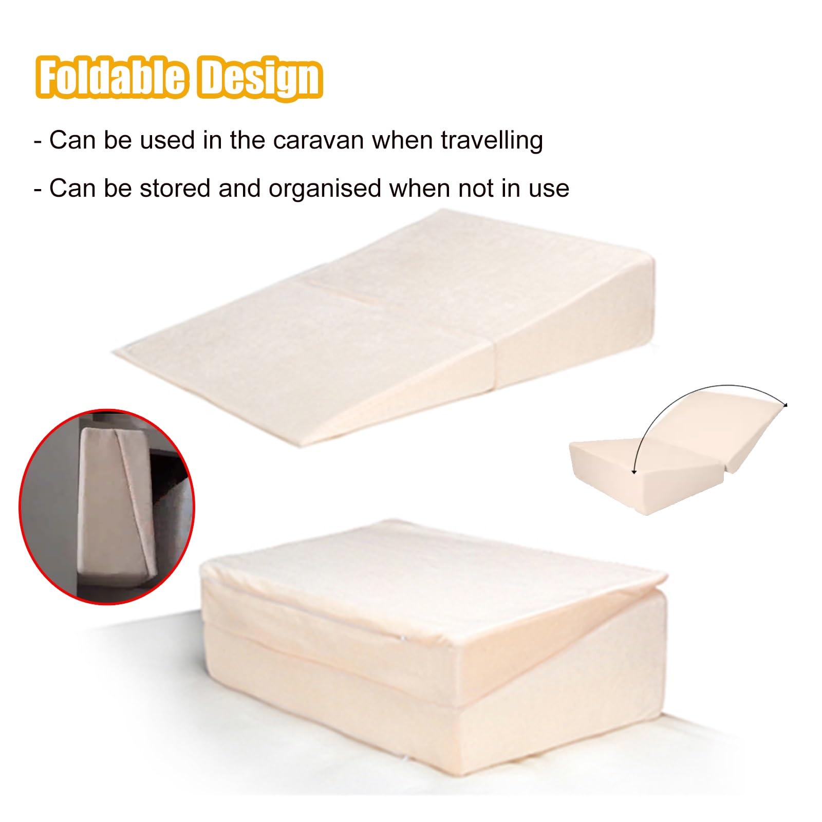 Almohada reflujo Almohada de cuña de Cama Blanca de 7 Pulgadas para reflujo ácido y GERD, Juego de Almohada Triangular de 30 Grados para Lectura/Descanso/Apoyo de piernas(60cm)