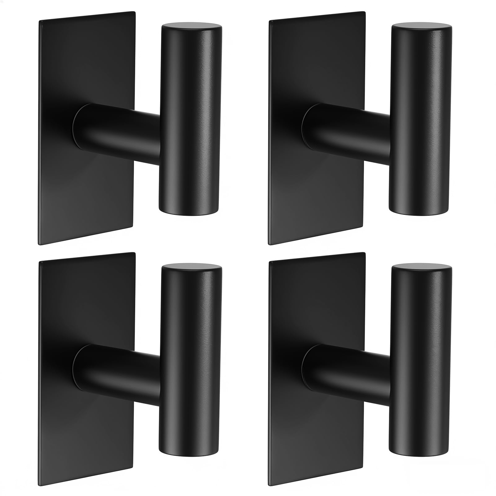 WUIVIUT Self Adhesive Hooks, Towel Hanging for Door, No Drill Hooks Coat, Bathroom Hanging for Wall, Towel Holder for Clothes, Heavy Duty Stick On Robe Hooks (Black, 4 Pack)