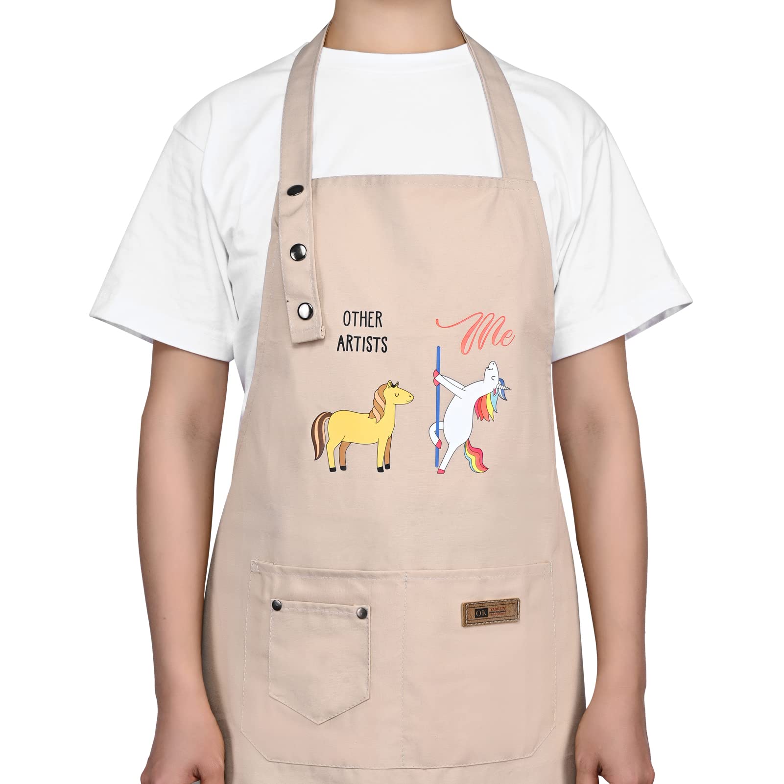 Hongsome Artist Apron,Garden Pottery Painting Aprons for Adults Women 3 Pockets, Adjustable Bib Apron for Art Gardening Black