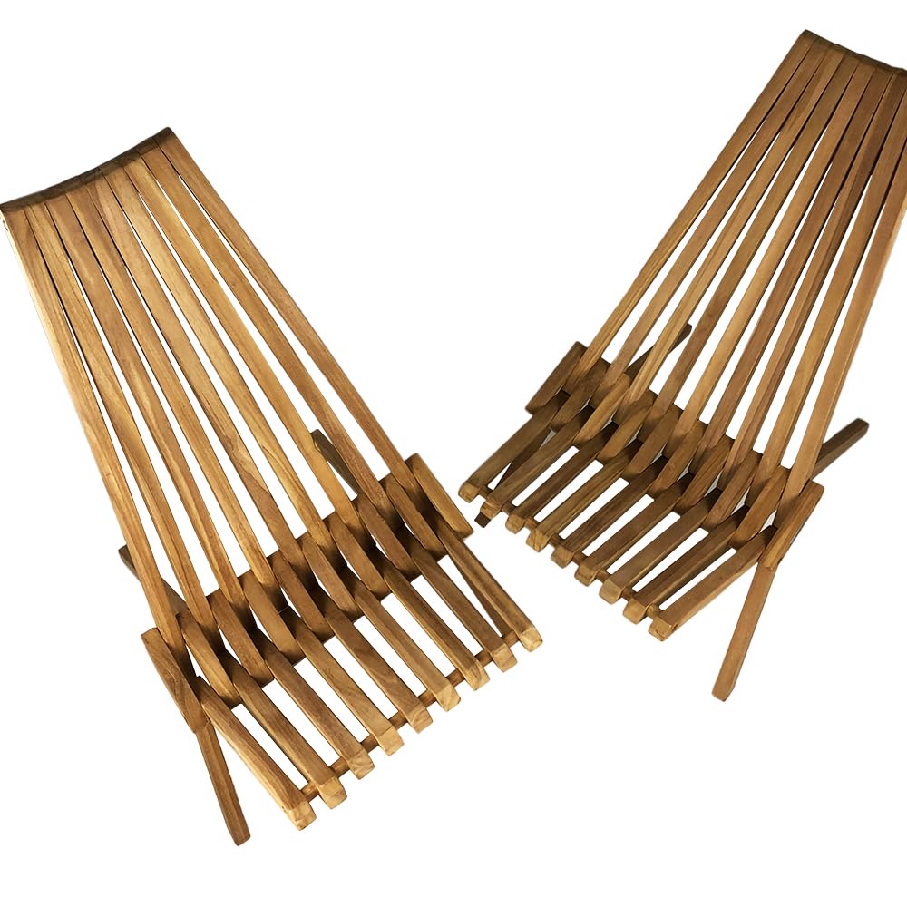 Set di 2 Sedie Pieghevoli Nicla in Legno Teak | Elegante Design a Doghe, Resistenti per Giardino, Terrazza e Balcone | Certificato FSC