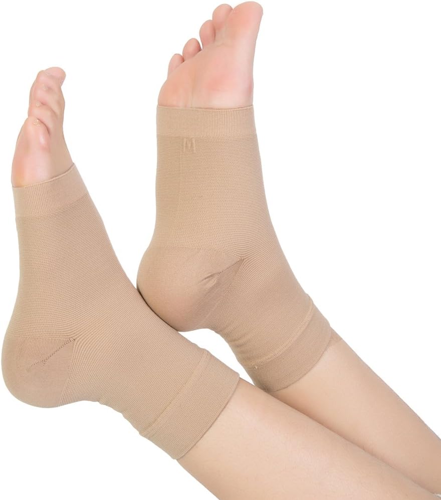 Tofly calcetines de fascitis plantar, (1 par) calcetín de compresión para el cuidado del pie para hombres y mujeres, ayuda al arco, manga de compresión para el pie para ayudar al apoyo del tobillo, recuperación de lesión, mitiga la hinchazón, alivia dolor, ZFC87, L, Color piel (nude), 1, 1 Colombia