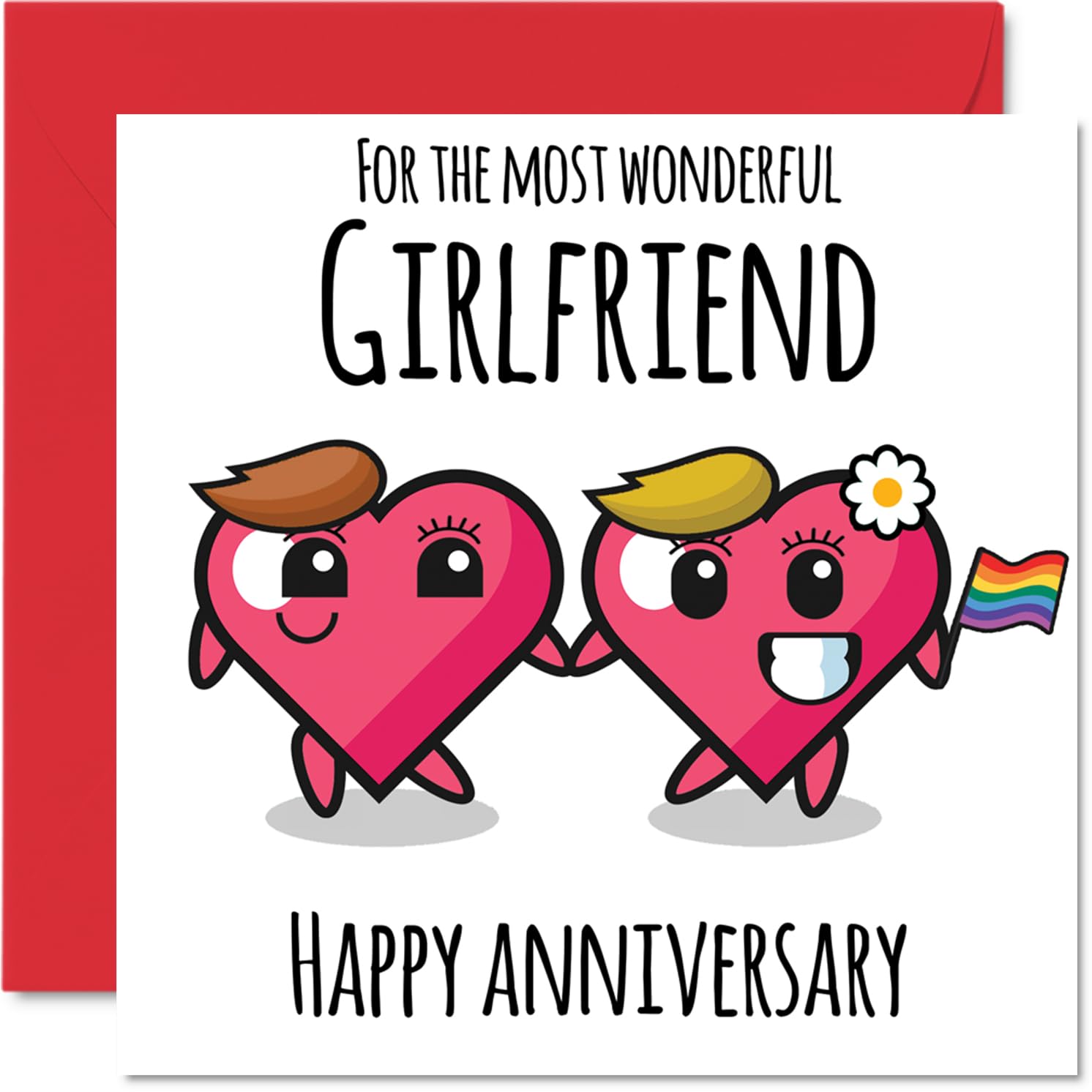LGBT Anniversary Card - Wonderful Girlfriend - Happy Anniversary Cards for Girlfriend Partner, 145mm Greeting Cards for Anniversaries
