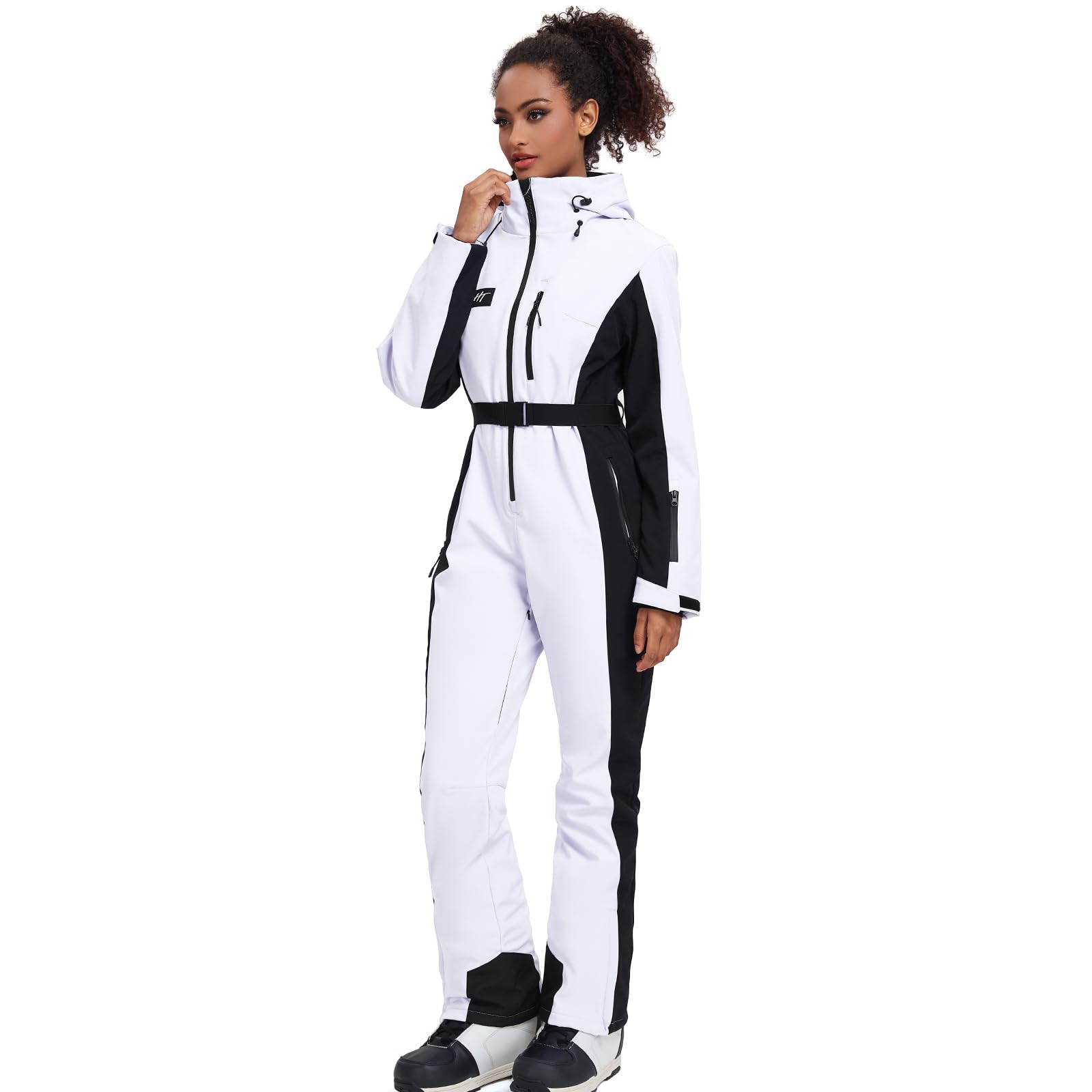 HOTIAN Traje de Esquí para Mujer de Una Sola Pieza, Mono de Invierno Cálido, Resistente al Viento, Impermeable, para Nieve y Exteriores, Con Capucha