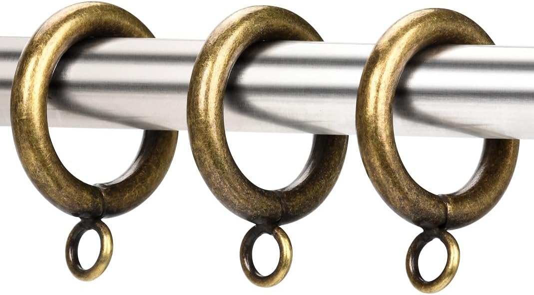 Curtain Ring Metal 42 Pcs 1.0 Inch Inner Diameter with Eyelets Fit Up to 0.8 Inch Rod Large Wire Diameter (Antique Brass-42pcs)