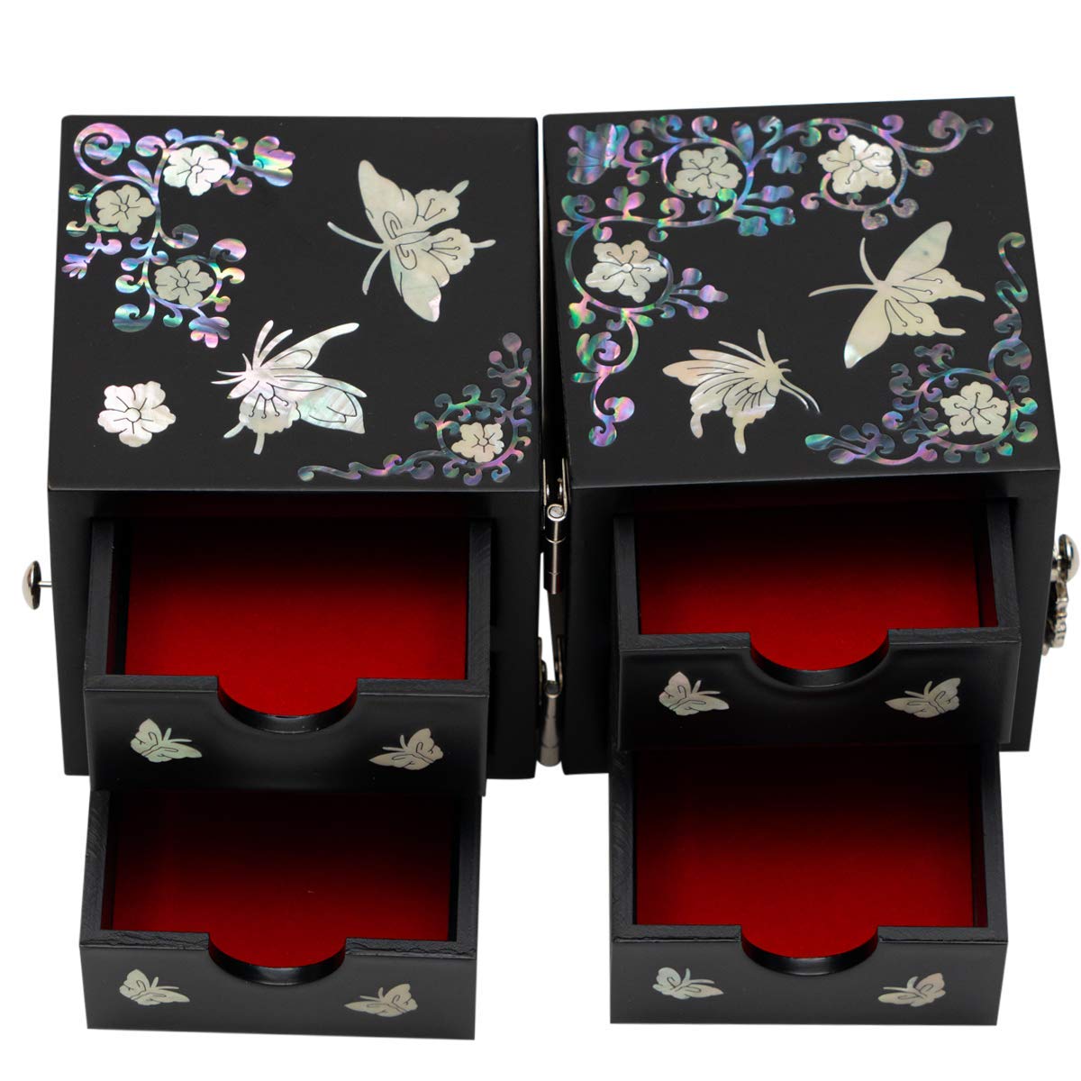 February Mountain Boîte à bijoux cubique en nacre incrustée de coquillages – Parfait pour bracelets, bibelots, montres, boucles d'oreilles, chaînes et accessoires