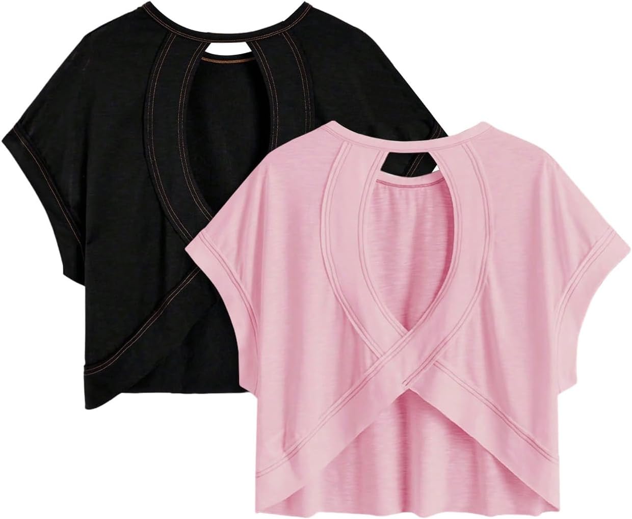 SOLY HUX Women's 2 Piece Summer Open Back Tops Criss Cross Cut Out Backless Tee Short Sleeve Casual T Shirt