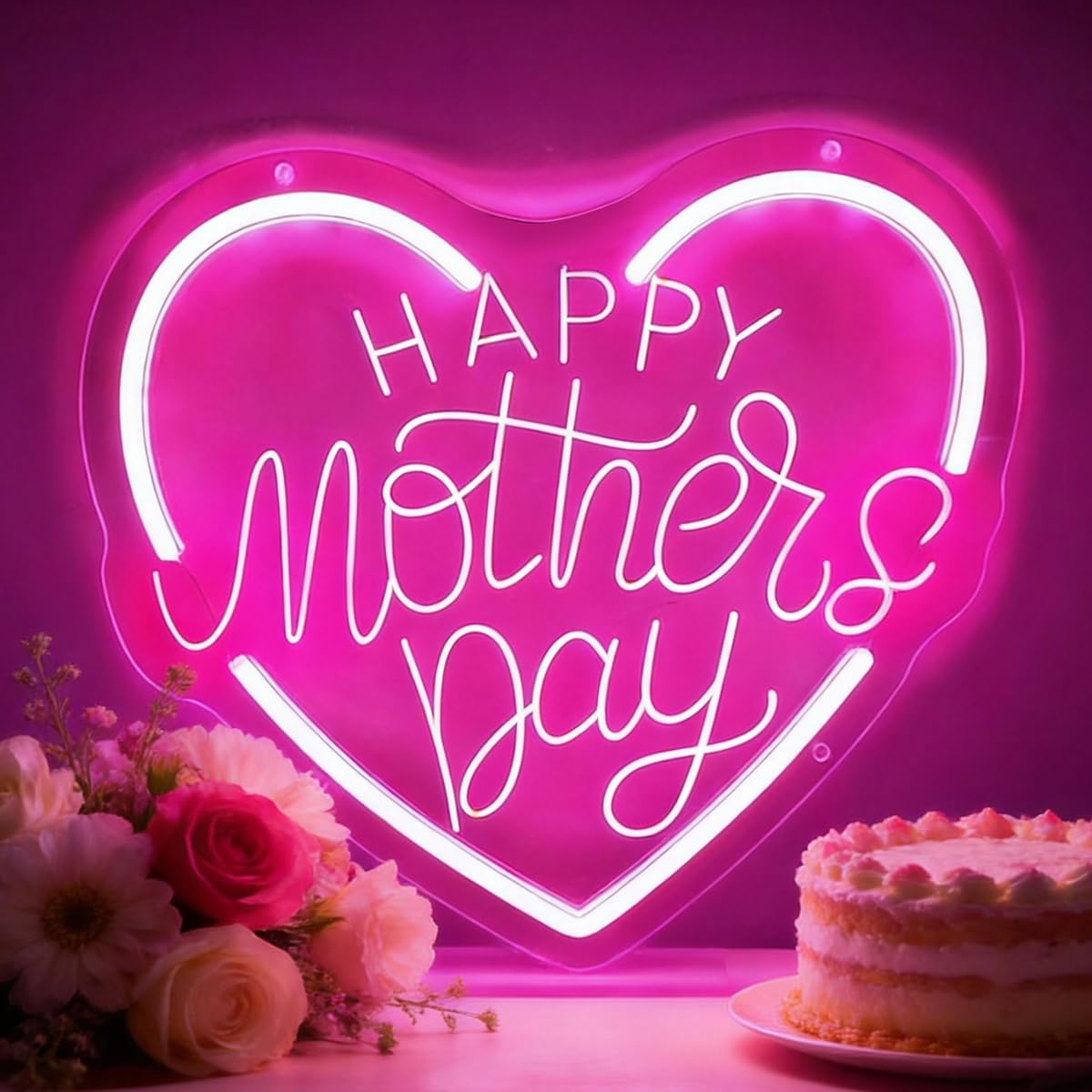 Happy Mother's Day Neon Sign Pink Heart Led Neon Light USB Powered for Wall Decor Party Birthday Home Mothers Day Decoration Mom's Gifts