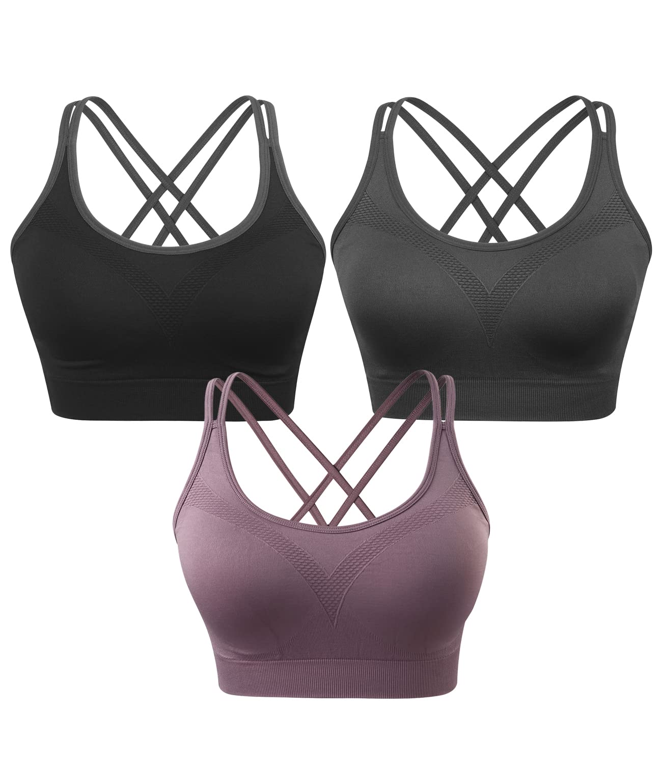 VEQKING Strappy Womens Sports Bra Cross Back for Running Removable Padded Workout Yoga Bras Pack Gifts