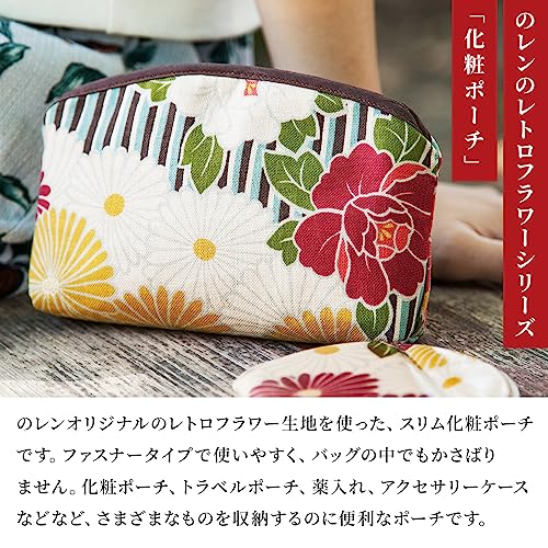 Small Makeup Bag for Women(Retro Flower Red Japanese Kimono Pattern mini Cosmetic Bags Flat Pouch - Image 2
