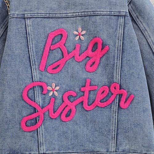 JEATHA Little Big Girls Embroidered Jean Jacket Long Sleeve Button Down Denim Coat Sisster Matching Outerwear3
