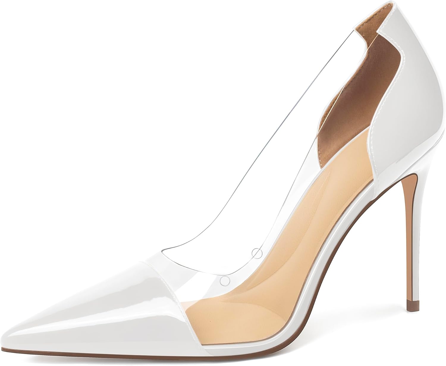 XINIUNIU Clear Heels for Women Transparent Pointed Toe Stiletto Pumps Slip On Closed Toe 4 Inch Bridal Evening Wedding Party Sexy Dress Shoes