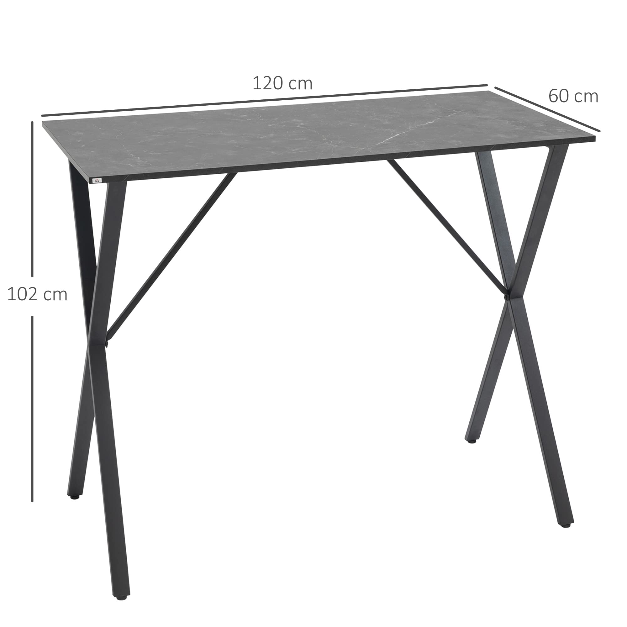 HOMCOM Mostrador de Bar Moderno de Estilo Industrial, Mesa Alta de Cocina Efecto Mármol en Madera y Acero, 120 x 60 x 102 cm, Negro