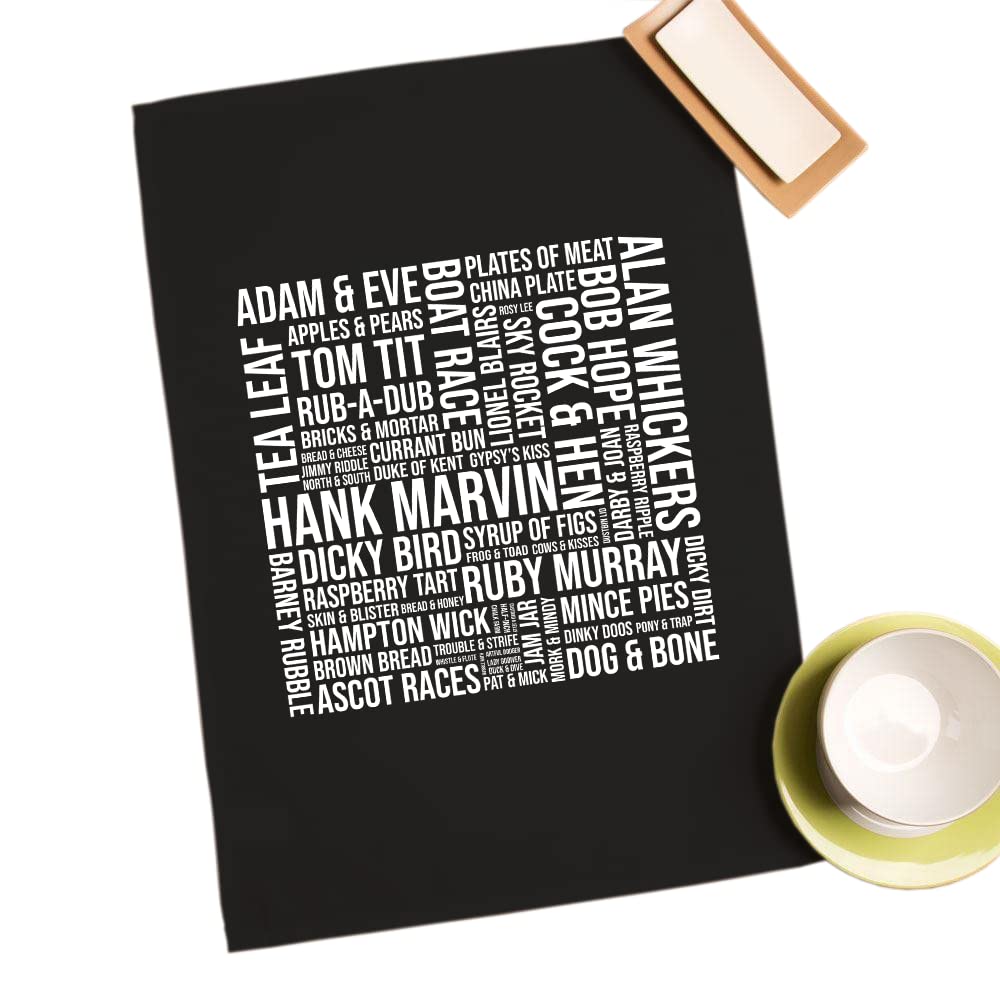 Smartypants Black Prime Cockney Sayings Tea Towel - Apples And Pears Bees Honey Hank Marvin Accent Dialect Slang London East End South Bow Bells Londoner Home Kitchen Gift Present (Black Prime)