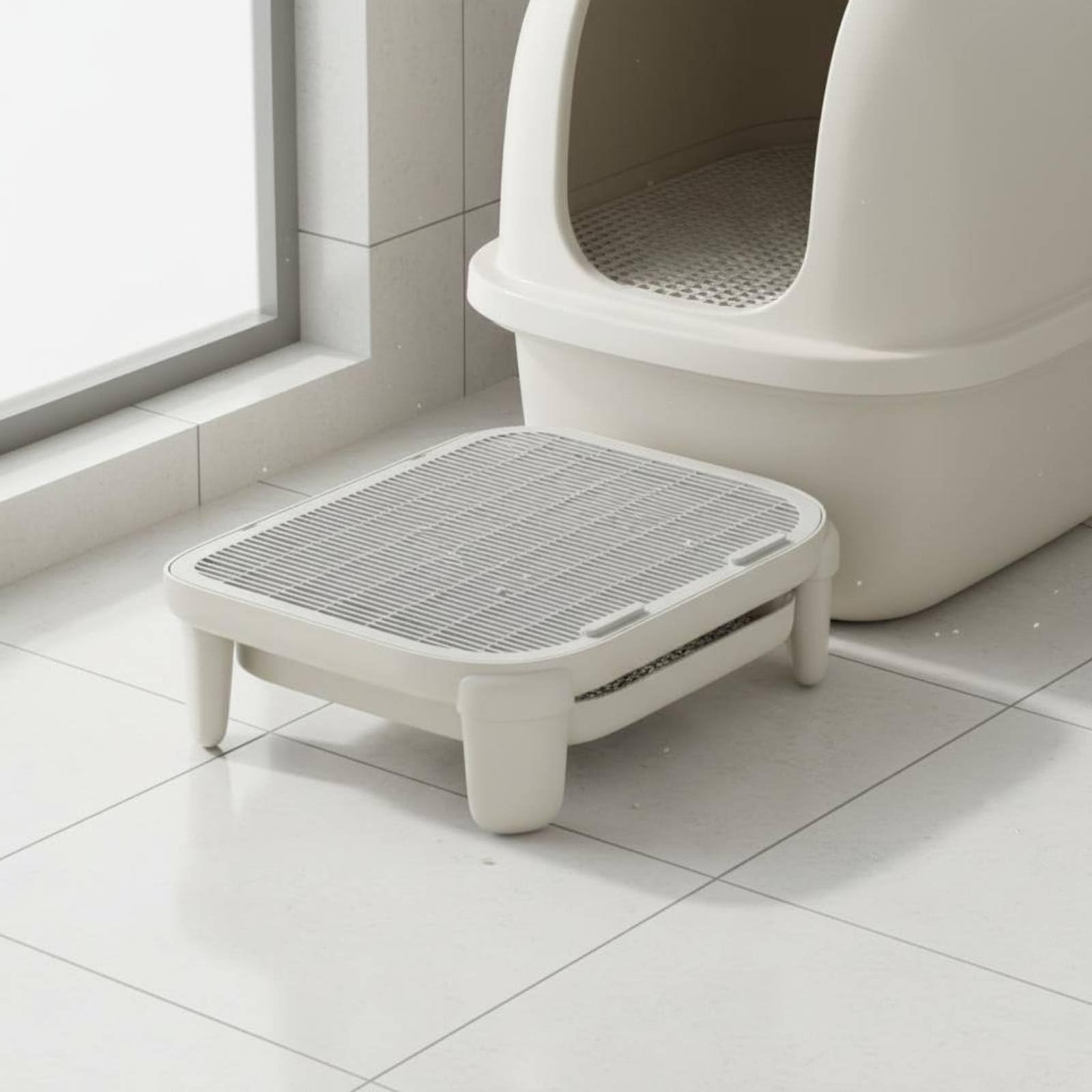 Katzenklo Schale Katzenstreu Auffangschale Katzenstreu Matte Katzenstreu Tablett Katzenklo Einlage mit Universeller Passform Pfotenreinigungsrost Und, White, Short Leg