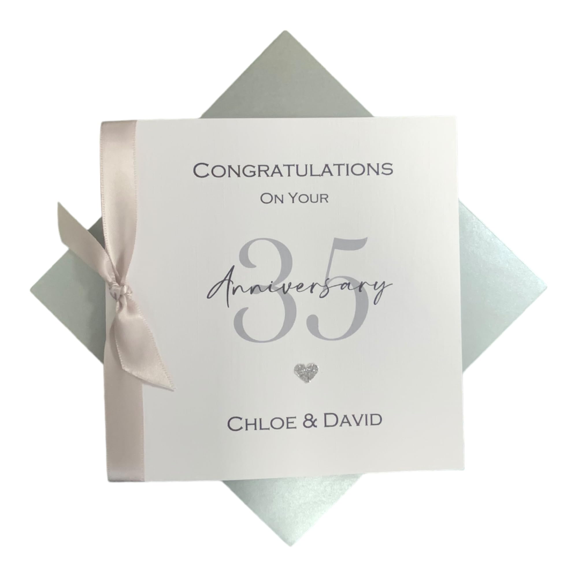 35th Wedding Anniversary Card - Coral 35 Year Thirty Fifth Anniversary Greeting Card, Personalised Gift for Wife, Husband, Parents, Couple Friends - Various Designs (Ribbon Number) โ image 1