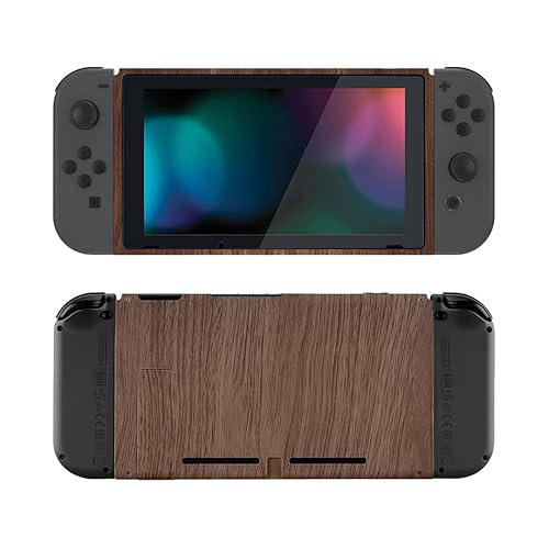 eXtremeRate Wood Grain Soft Touch Grip Faceplate Backplate DIY Replacement Housing Shell Case for Nintendo Switch Console with Kickstand JoyCon
