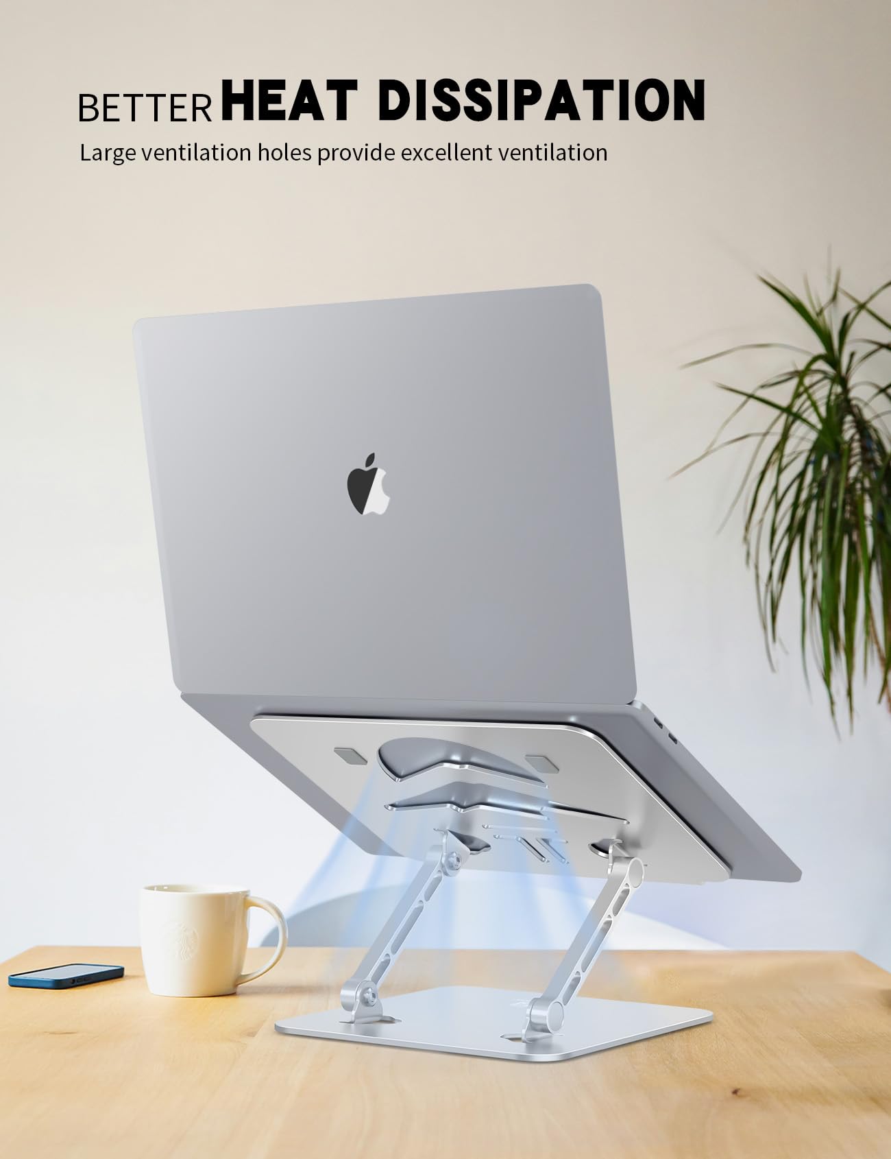 Soporte ergonómico para laptop, soporte ajustable para laptop, compatible con MacBook Air/Pro, Dell XPS, Lenovo, HP y todos los portátiles de hasta 15.6 pulgadas (plateado)