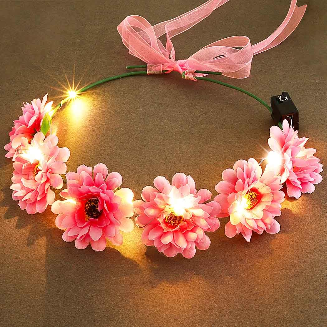 Edary LED Flower Crown Headband Light Up Hair Wreath Headbands Bridal Floral Headpiece Festival Hair Accessories for Women