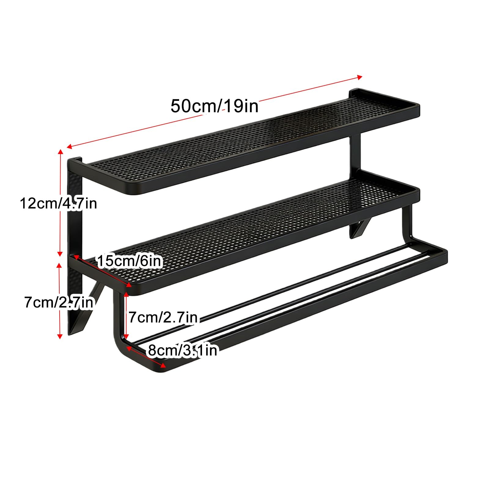 Doble Capa Cubre Radiadores, Soporte Radiador Pared, Estante Flotante, No Requiere Instalación, Resistente al Calor, con Perchero, para Dormitorio(Black,50cm/19in)