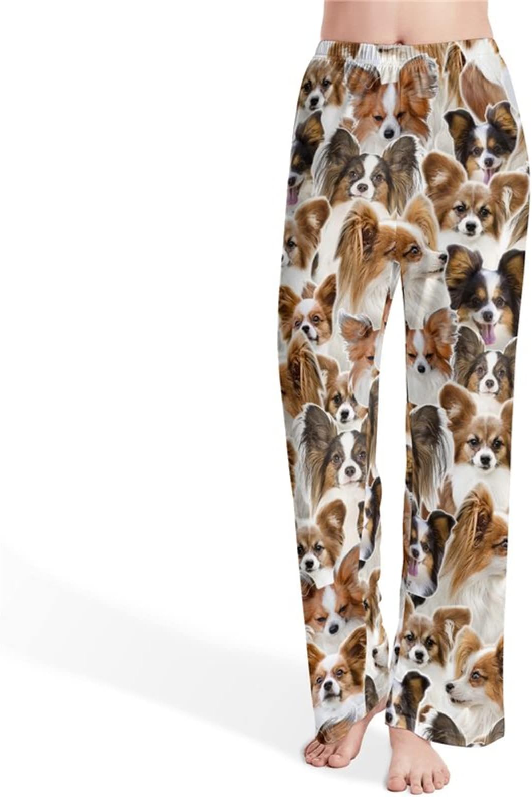 Cute Papillon Dog Print Yoga Pants - Women's Casual Comfy Wide Leg Pants, Gift for Papillon Dog Lover/Mom/Owner