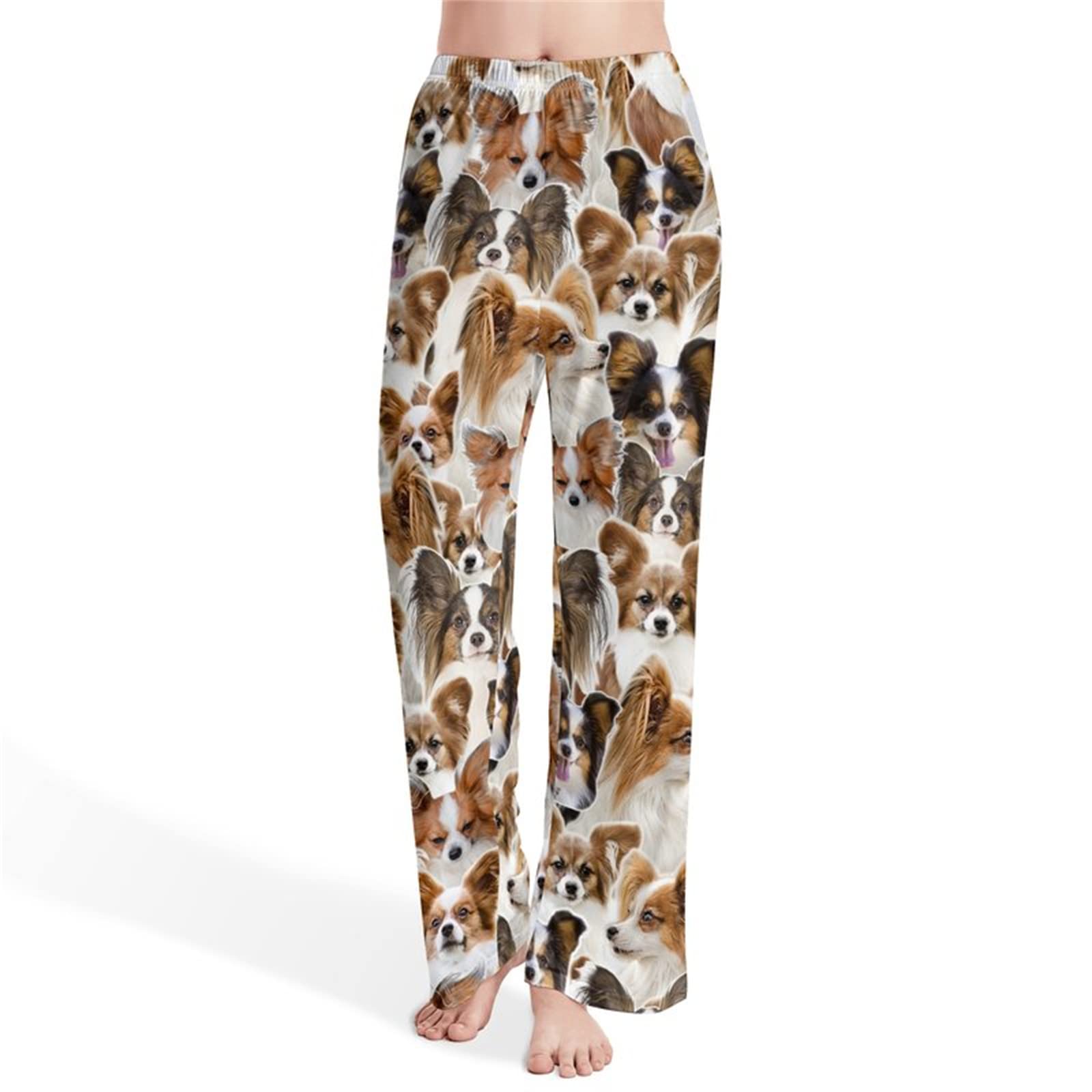 Cute Papillon Dog Print Yoga Pants - Women's Casual Comfy Wide Leg Pants, Gift for Papillon Dog Lover/Mom/Owner