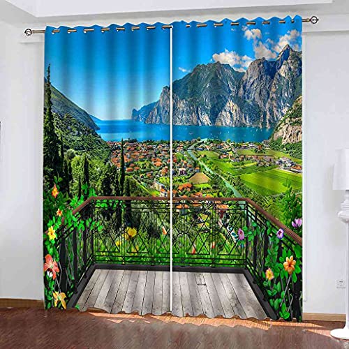 STWSXQ Rideaux Grande Largeur occultant à Oeillets 117x230cm(L x H) Lot de 2 Rideau Thermique Isolant Anti Froid Décoration de Fenêtre pour Chambre Cuisine Salon 3D Balcon Paysage de Maison Motif Cover