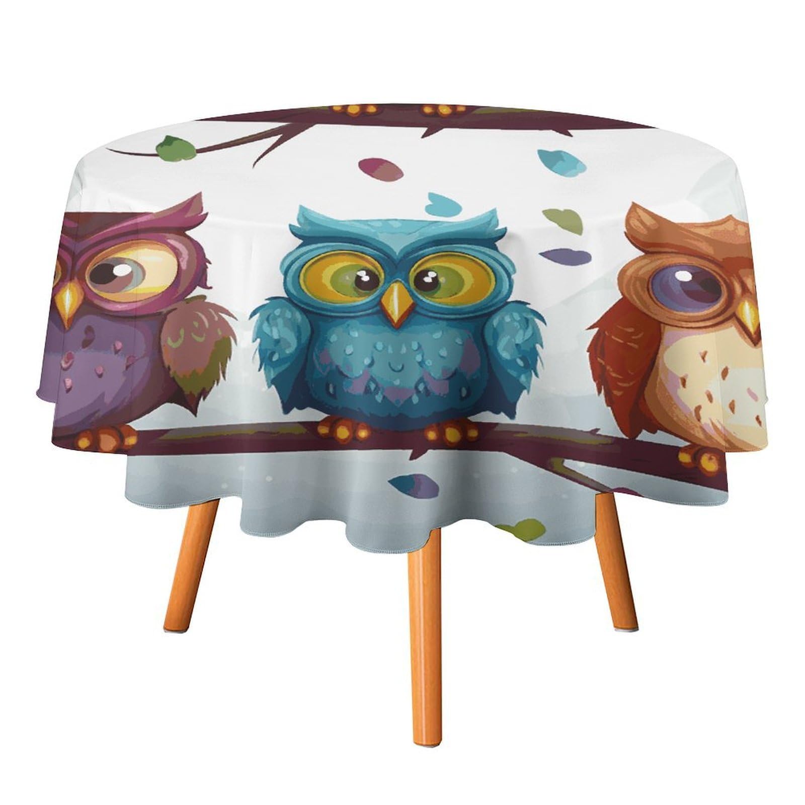 SMAZDFXX Owls Birds Tablecloth 50x50in Round Table Cloth Durable Polyester, Washable Stain Resistant Table Cover for Indoor Outdoor (Picnic, Dining, Party)