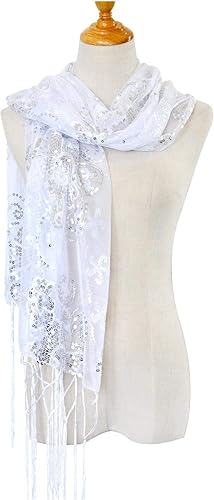 Miniatura 4 de L'VOW Bufanda brillante de los años 20 para mujer, con lentejuelas, capa de boda, con flecos, chal de noche